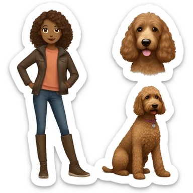 Brown hair girl with brown goldendoodle sticker