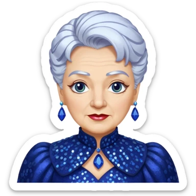 Madame Morrible from The Wizard of Oz with white hair, indigo sequin outfit sticker