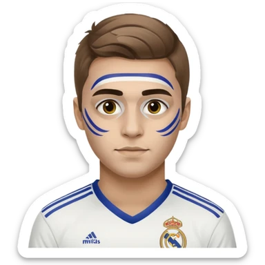 football supporter, paint in face, real madrid sticker