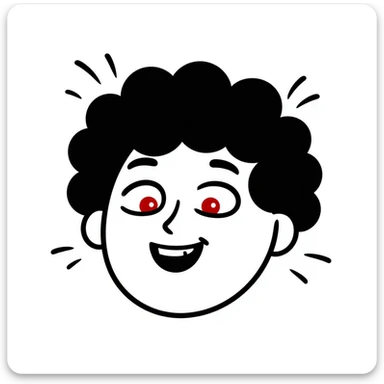 A hand-drawn face with squinted red eyes, a silly grin, and small spirals around the head to indicate being stoned sticker