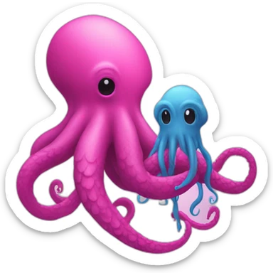 a blue kraken facing  to another pink kraken sticker