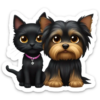 yorkie and black cat sticker