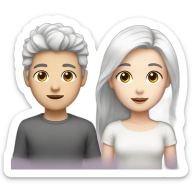 Boy with dark hair and white skin and girl with white hair and white skin sticker