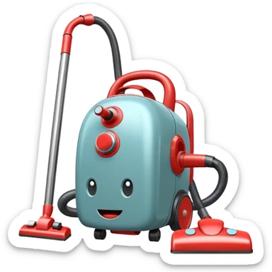 vintage vacuum cleaner cleaning dust from a carpet, old-fashioned design, metal body, visible dust being sucked in, classic household appliance, retro style, 3D cartoon, mobile game icon style, centered, clean background, no people, no animals, no text, no watermark
 sticker