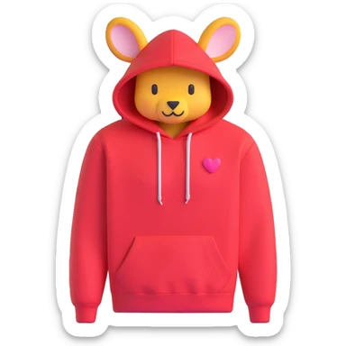 cozy red hoodie with drawstring and kangaroo pocket, with a small heart patch on the chest, 3D emoji style sticker