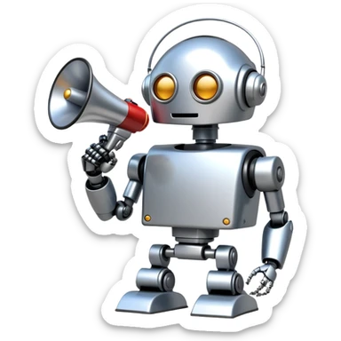 Robot with megaphone representing AI speaking freely sticker
