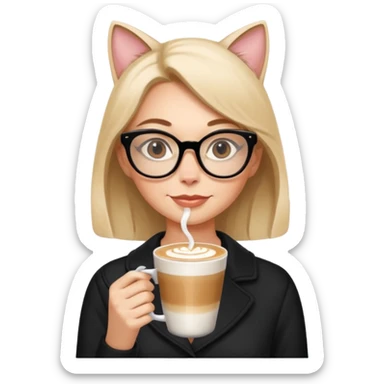 Woman with cat-eye glasses sipping latte sticker