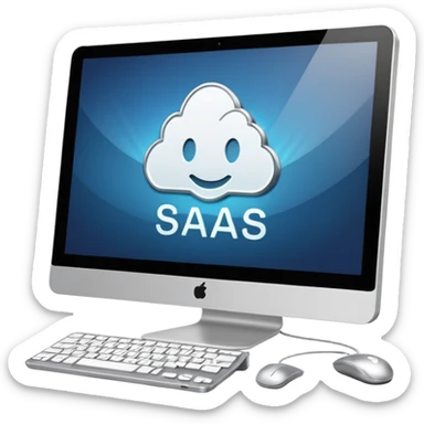 technical looking computer with text "SaaS" sticker