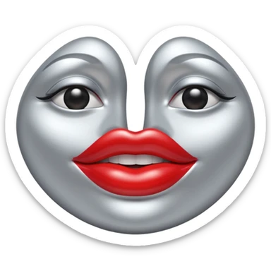 A seductive pair of slightly parted lips emoji made of liquid silver chrome, smooth glossy metallic surface, soft sensual curves, subtle reflections, luxury sexy aesthetic, minimal iOS emoji style, centered composition, clean white background, soft studio lighting, no text sticker