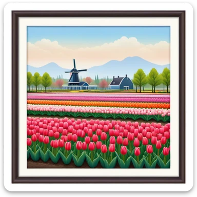 Cinematic Realistic Keukenhof Gardens Landmark Emoji, showcasing expansive tulip fields rendered with crisp, lifelike detail and radiant lighting. sticker