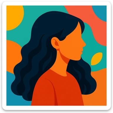 Make the faceless Asian woman with long, wavy hair face sideways in vibrant toon style. sticker