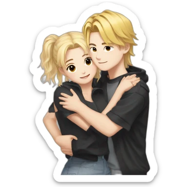 bangchan stray kids and blonde girl hugging sticker