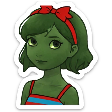Girl-pale-black hair-red stripe hair-blue eyes sticker