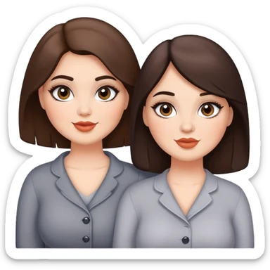 Chubby Happy sisters, brunettes, grey eyes, makeup, stylish sticker