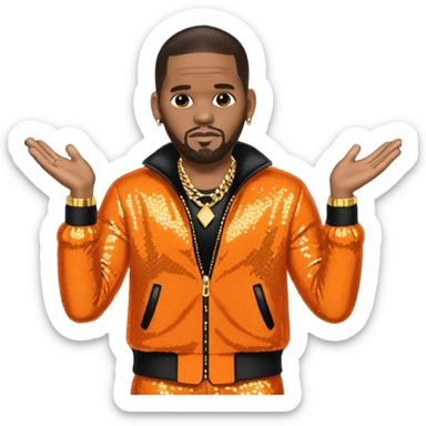 R. Kelly with dark brown hair, orange sequin outfit sticker
