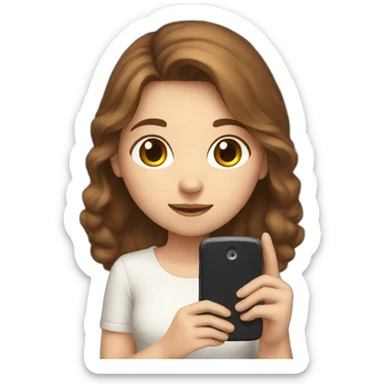 White cute girl with brown hair holding phone sticker