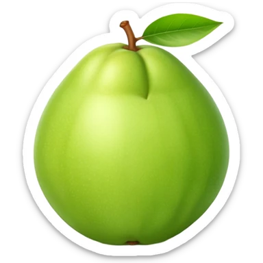 A whole green guava fruit with slight yellow tint sticker