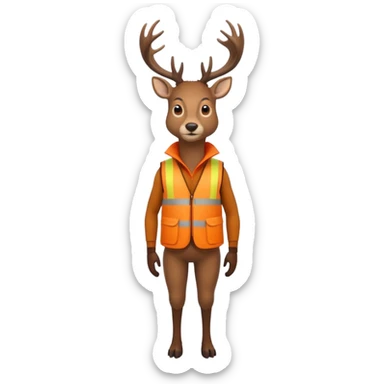 crea un venado de cuerpo completo que lleve un chaleco color naranja y que el chaleco lleve en el lado izquierdo el nombre de (telamon) sticker