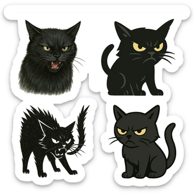 angry black cat, various styles sticker