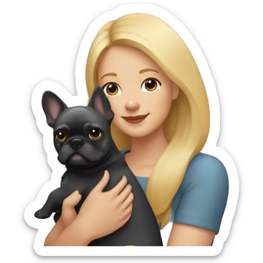 Honey blonde woman hugging pomeranian and dark gray french bulldog sticker