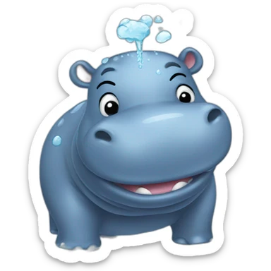 hippo taking a shower sticker