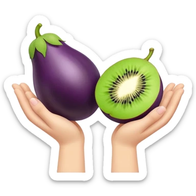 Eggplant with hands holding 2 kiwis sticker
