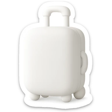 white suitcase on wheels, mochi style, soft shadows and highlights, pure white color, transparent background, no decoration sticker