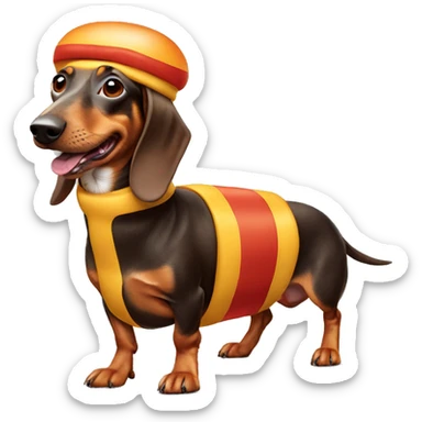 Weiner dog in hotdog costume sticker