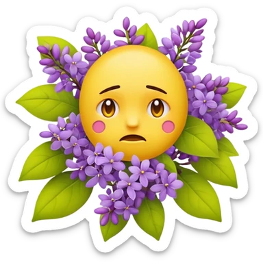Ordinary emoji but upset with lilacs  sticker