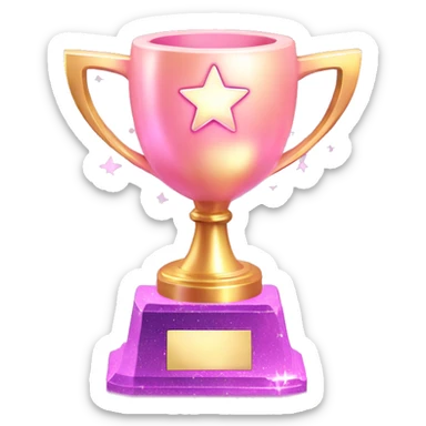Trophy Emoji "A shiny pastel pink gaming trophy with a glowing base, tiny stars floating around, and glittery highlights accenting the design." sticker