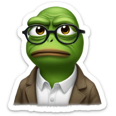 sad pepe the meme, but smarter with glasses sticker