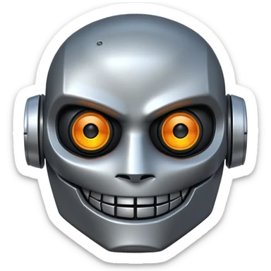 evil robot. Only its head. Low details. Make it smile sticker