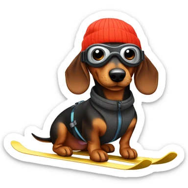 Daschund skiing with ski cap and ski goggles on sticker