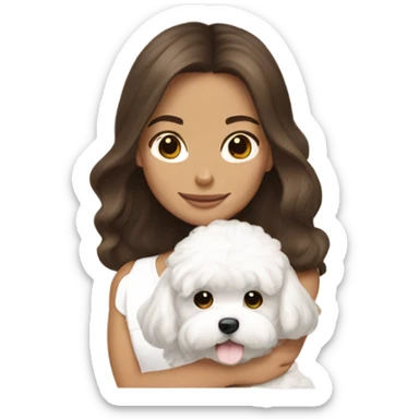 Brunette long haired girl with white maltipoo sticker