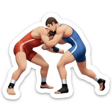 An icon representing freestyle wrestling, with two athletes engaged in a dynamic struggle on the mat. One wrestler attempts a takedown while the other counters, showcasing agility and technique. The background features a stylized wrestling ring with minimal design elements, emphasizing the action.  sticker