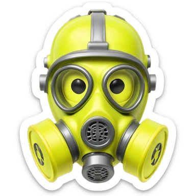 3D render of Gas Mask, toxic waste aesthetic, neon green bubbling liquid, caution yellow metal, industrial warning texture, Apple emoji style, isolated on white background --v 6.0 sticker