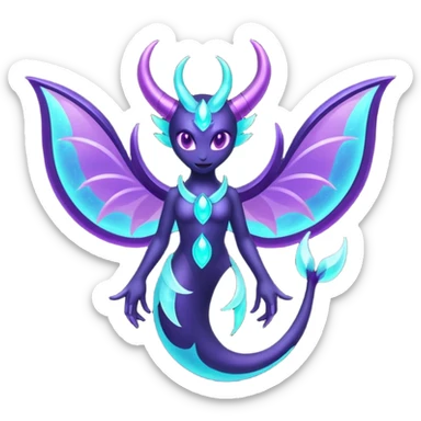 Shiny iridescent glowing dark neon Lunala-Dhelmise-fusion (full body) sticker