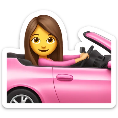 happy-long hair- brown eyes brunette-girl-driving-pink-car-profile sticker