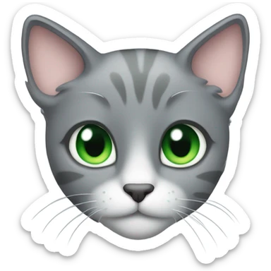 Grey cat with green eyes with heart pin sticker
