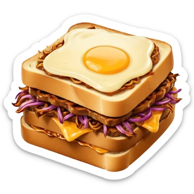 BBQ pulled pork frisco melt on texas toast with crispy onions, no egg on top sticker