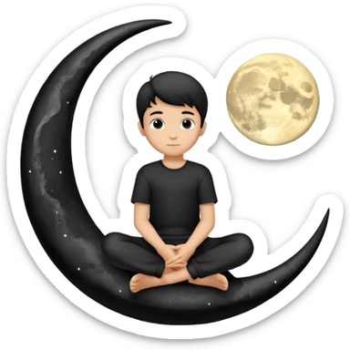 silhouette graphic of a boy sitting on a crescent moon sticker