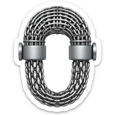 3D render of Microphone Head, made of interlocking chainmail metal rings, wire mesh texture, visible holes and negative space, metallic silver and grey, high contrast shadows, Apple emoji style, isolated on white background --v 6.0. sticker