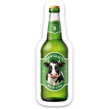 New Glarus Spotted Cow beer bottle with green and white label and cow illustration sticker