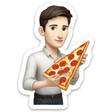 Pavel Durov holding a pizza and writing on top "КУШАТЬ И ТОЧКА" sticker
