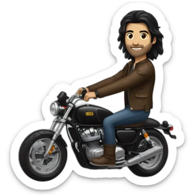 guy with long black hair riding a cafe racer sticker