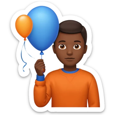 dark brown skin, orange sweater, hold blue balloon sticker