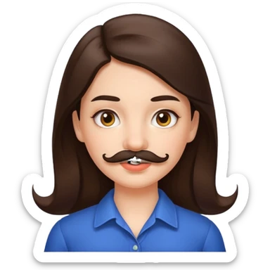 brunette girl with a mustache  sticker