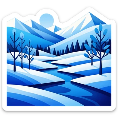 Matisse style BLUE abstract art WINTER landscape sticker