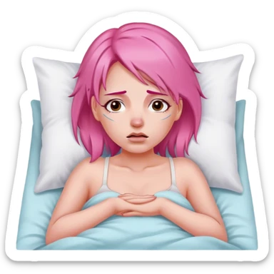 Woman with pink hair In bed with sinus pain  sticker
