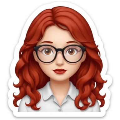 ABeautiful girl, red hair,wavy hair，long hair,Black eyes,Chinese con lentes color ojos cafe oscuro sticker